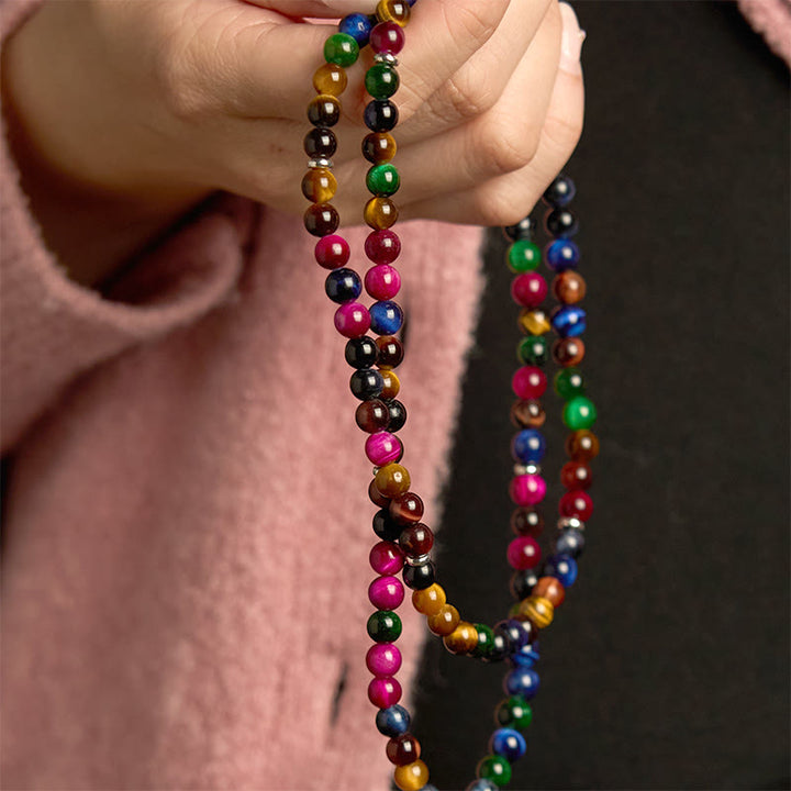 Colorful Tiger Eye Stone Multi-Turn 108-Bead Mala Bracelet — product view 5