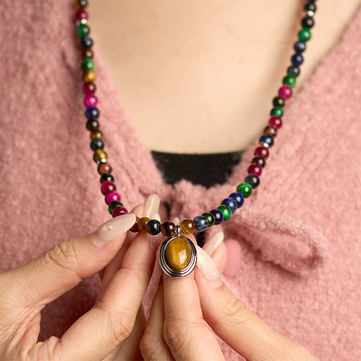 Colorful Tiger Eye Stone Multi-Turn 108-Bead Mala Bracelet — product view 6