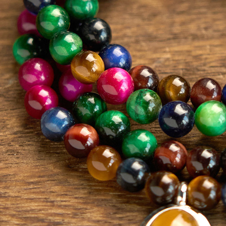Colorful Tiger Eye Stone Multi-Turn 108-Bead Mala Bracelet — product view 7