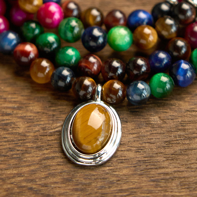 Colorful Tiger Eye Stone Multi-Turn 108-Bead Mala Bracelet — product view 8