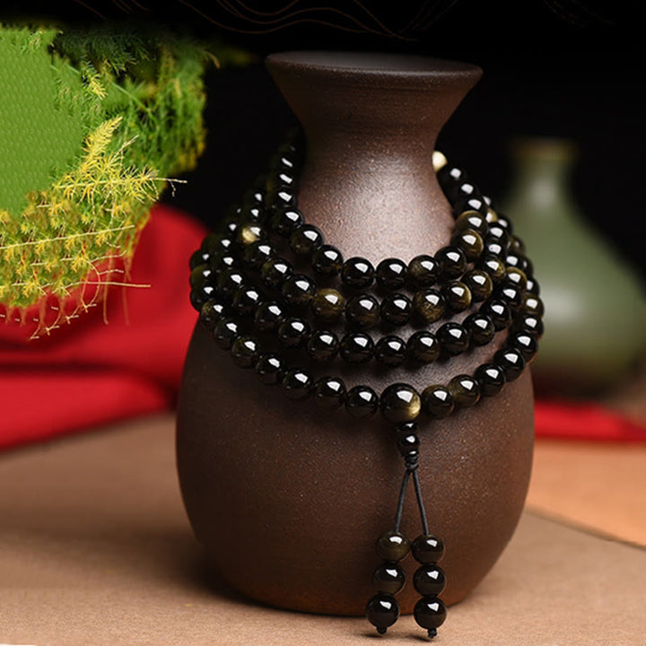 Gold Sheen Obsidian 108-Bead Mala Bracelet — main product view