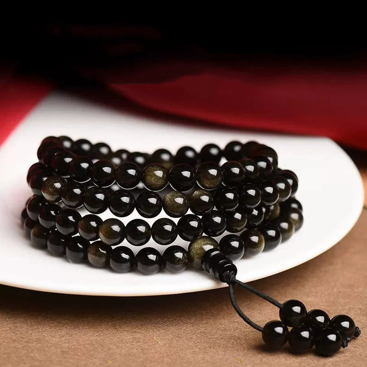 Gold Sheen Obsidian 108-Bead Mala Bracelet — product view 2