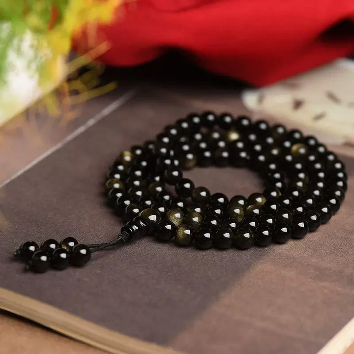 Gold Sheen Obsidian 108-Bead Mala Bracelet — product view 3