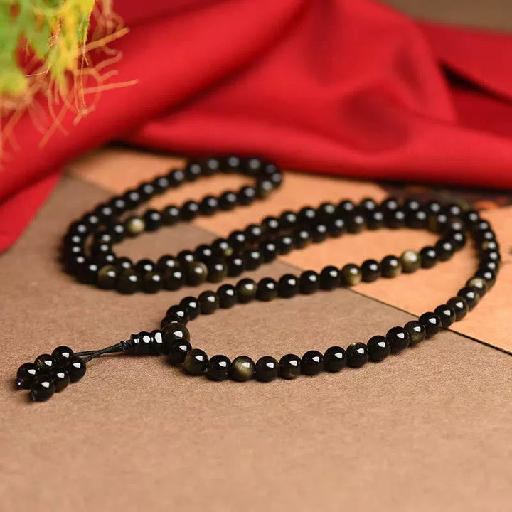 Gold Sheen Obsidian 108-Bead Mala Bracelet — product view 4