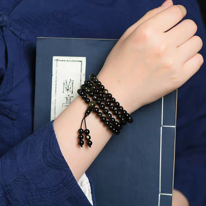 Gold Sheen Obsidian 108-Bead Mala Bracelet — product view 5
