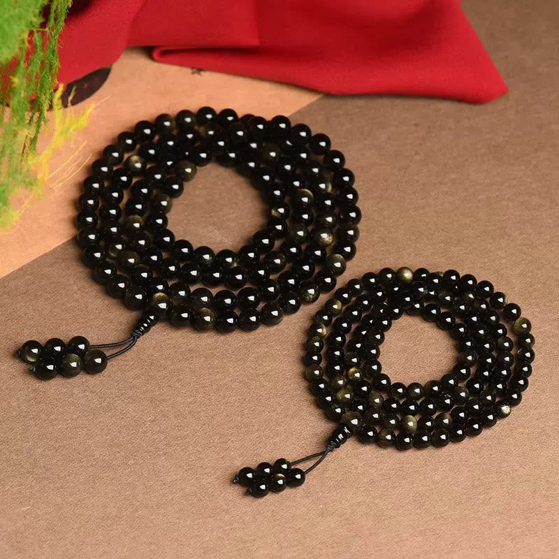 Gold Sheen Obsidian 108-Bead Mala Bracelet — product view 6