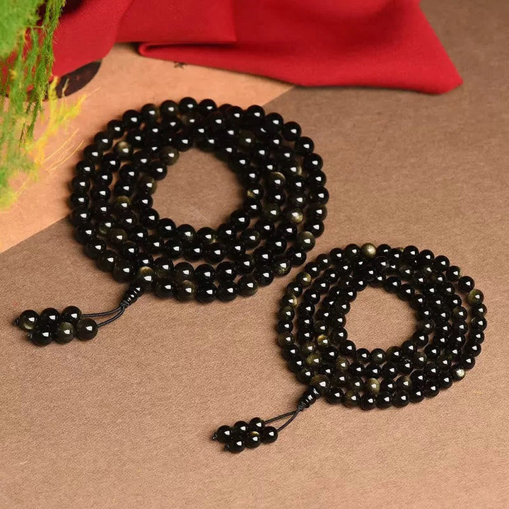 Gold Sheen Obsidian 108-Bead Mala Bracelet — product view 6
