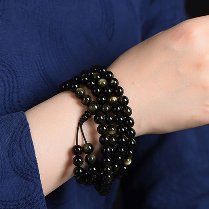 Gold Sheen Obsidian 108-Bead Mala Bracelet — product view 7