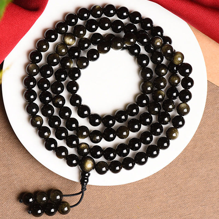 Gold Sheen Obsidian 108-Bead Mala Bracelet — product view 8