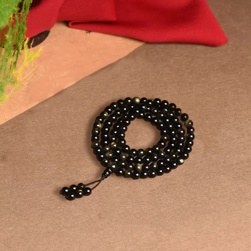 Gold Sheen Obsidian 108-Bead Mala Bracelet — product view 9