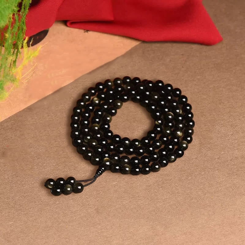 Gold Sheen Obsidian 108-Bead Mala Bracelet — product view 10