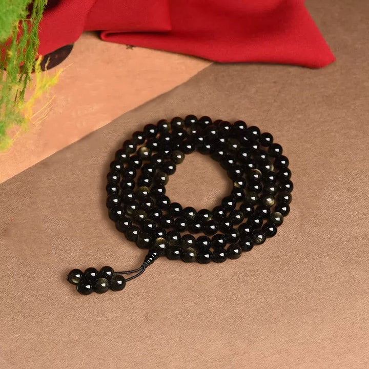 Gold Sheen Obsidian 108-Bead Mala Bracelet — product view 10