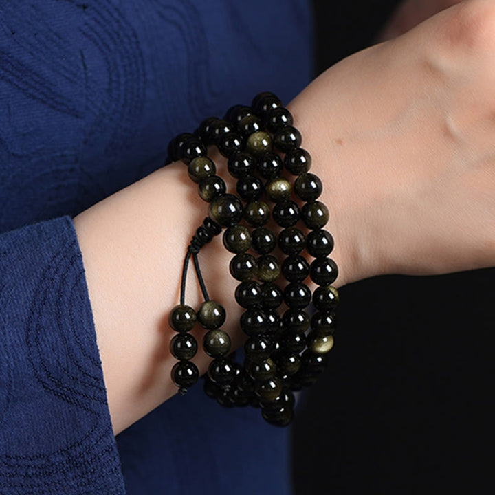 Gold Sheen Obsidian 108-Bead Mala Bracelet — product view 11