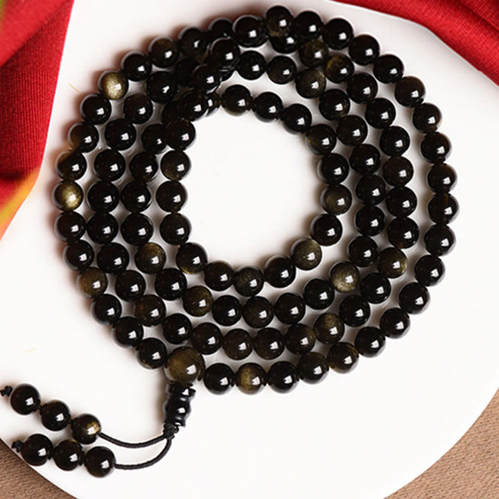 Gold Sheen Obsidian 108-Bead Mala Bracelet — product view 12