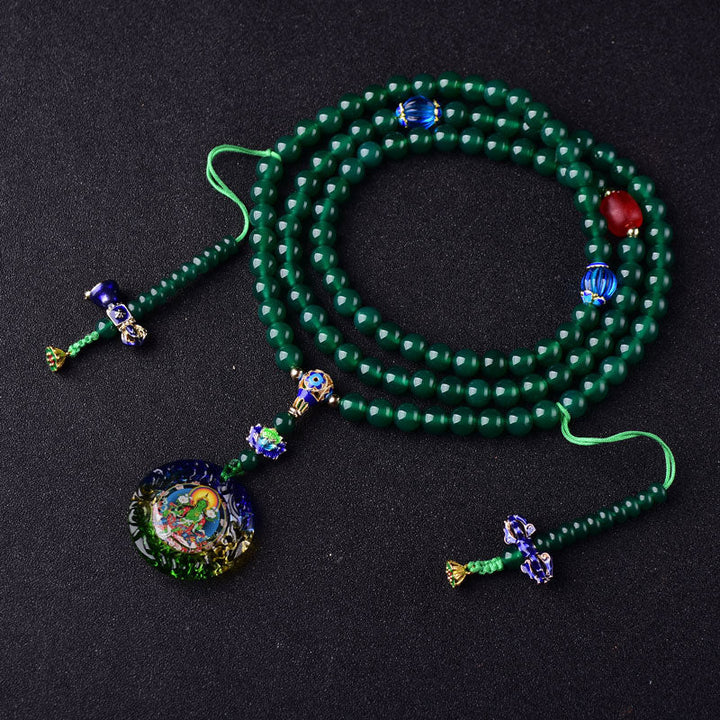 Green Agate Bodhisattva Green Tara 108-Bead Mala Bracelet — main product view
