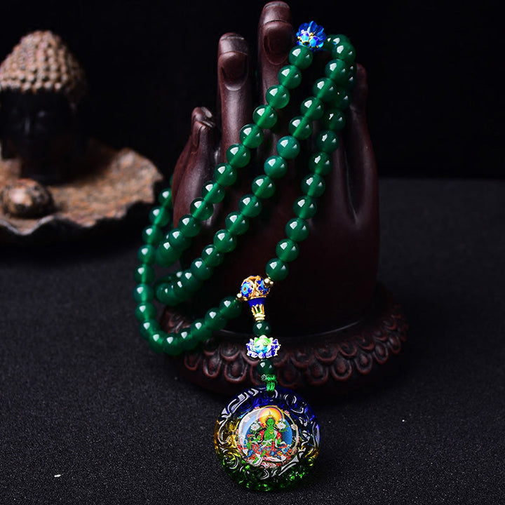 Green Agate Bodhisattva Green Tara 108-Bead Mala Bracelet — product view 3