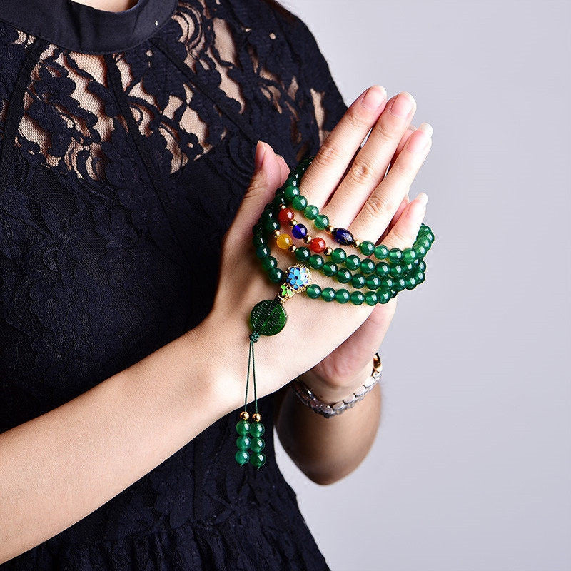 Green Agate 108-Bead Mala Bracelet — product view 3
