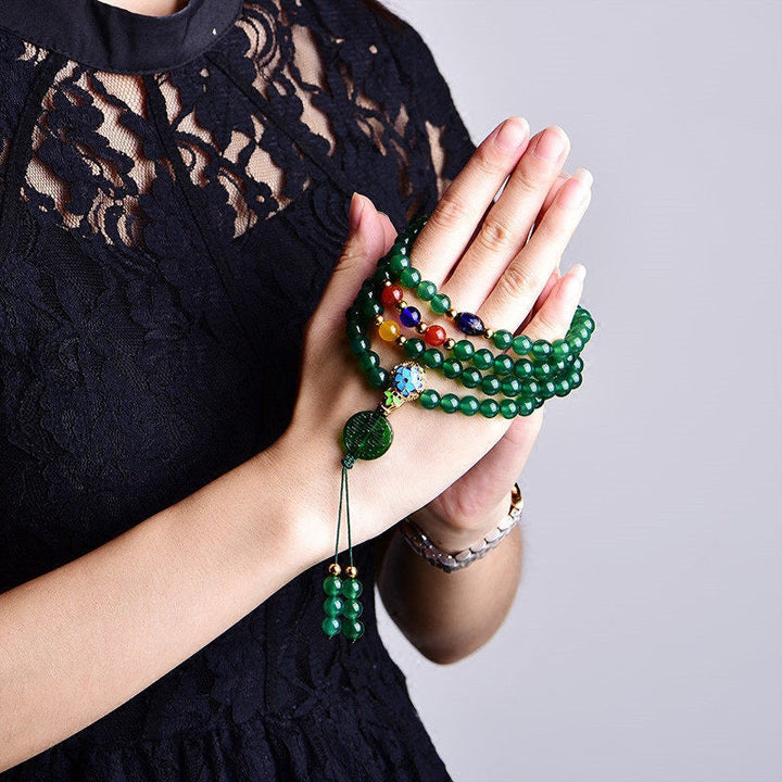 Green Agate 108-Bead Mala Bracelet — product view 3