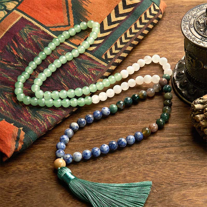 Green Aventurine Blue Spot Jasper Indian Agate 108-Bead Mala Bracelet — product view 2