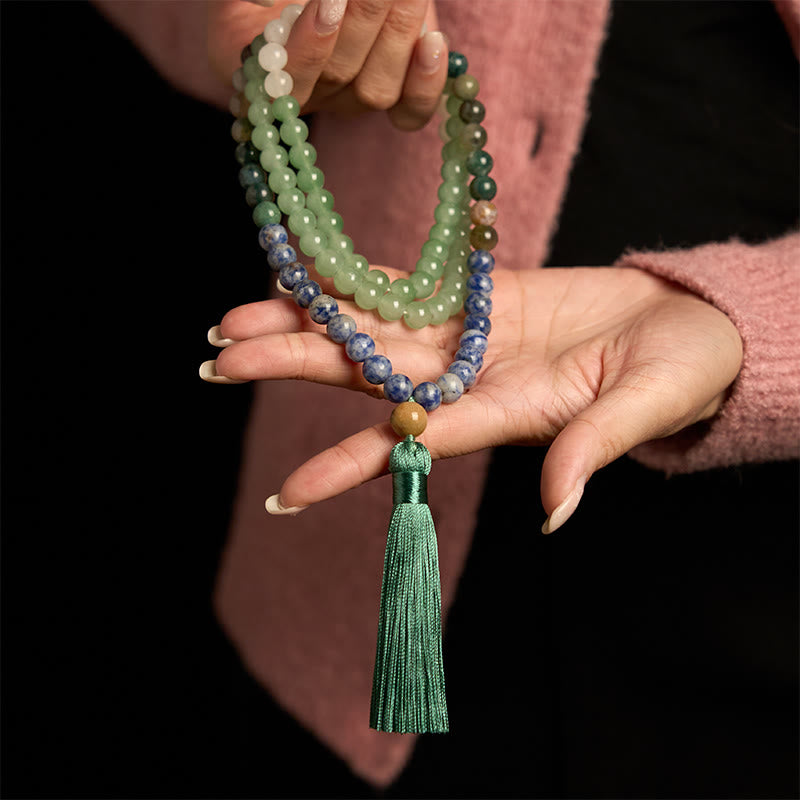 Green Aventurine Blue Spot Jasper Indian Agate 108-Bead Mala Bracelet — product view 4