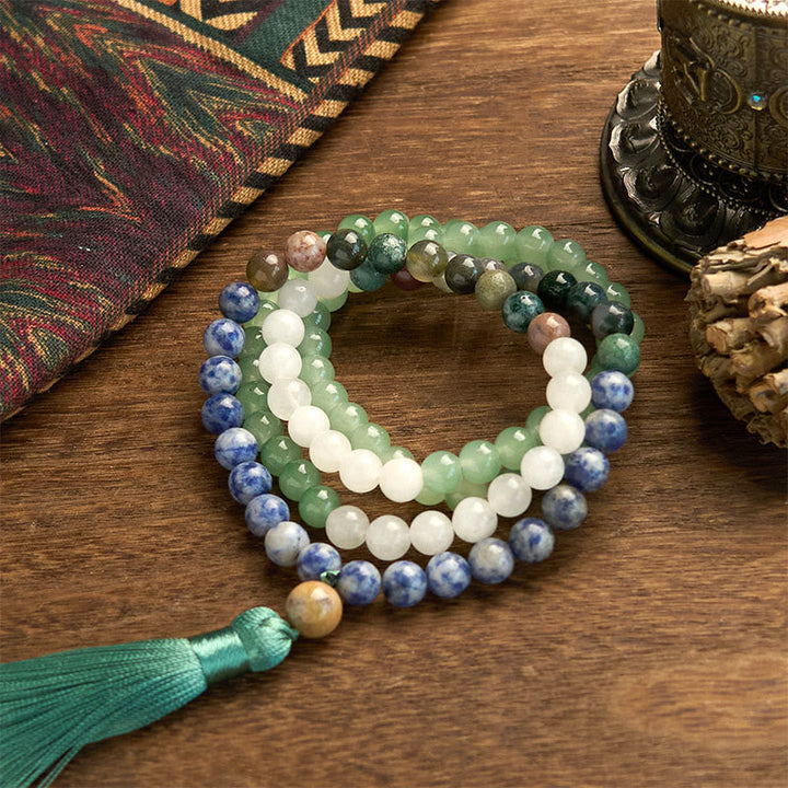 Green Aventurine Blue Spot Jasper Indian Agate 108-Bead Mala Bracelet — product view 7