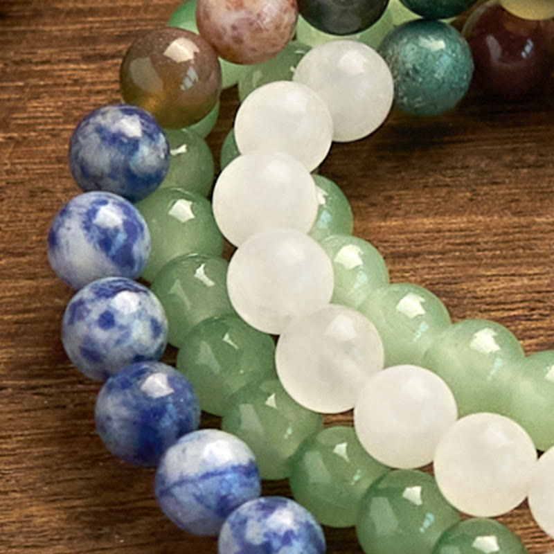 Green Aventurine Blue Spot Jasper Indian Agate 108-Bead Mala Bracelet — product view 8