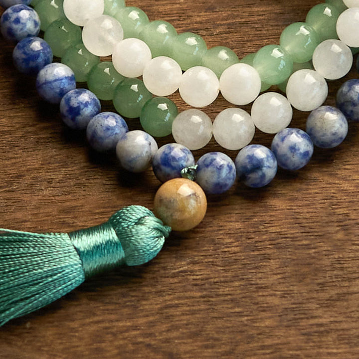Green Aventurine Blue Spot Jasper Indian Agate 108-Bead Mala Bracelet — product view 9