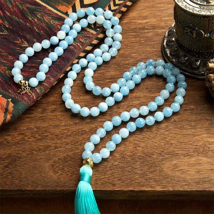 Stone Aquamarine Lotus 108-Bead Mala Bracelet — product view 2