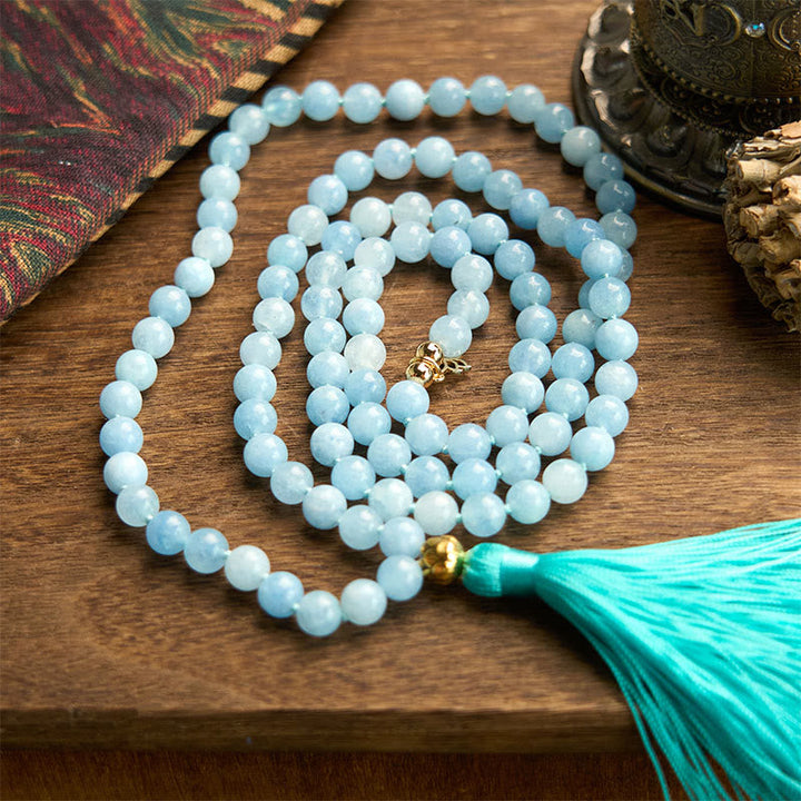 Stone Aquamarine Lotus 108-Bead Mala Bracelet — product view 6