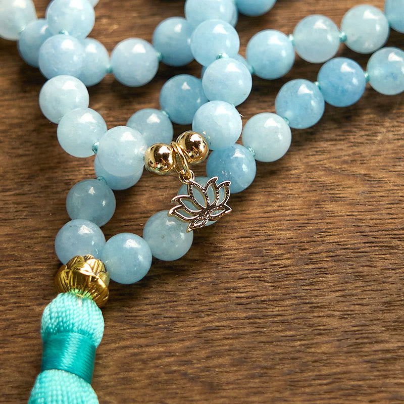 Stone Aquamarine Lotus 108-Bead Mala Bracelet — product view 9
