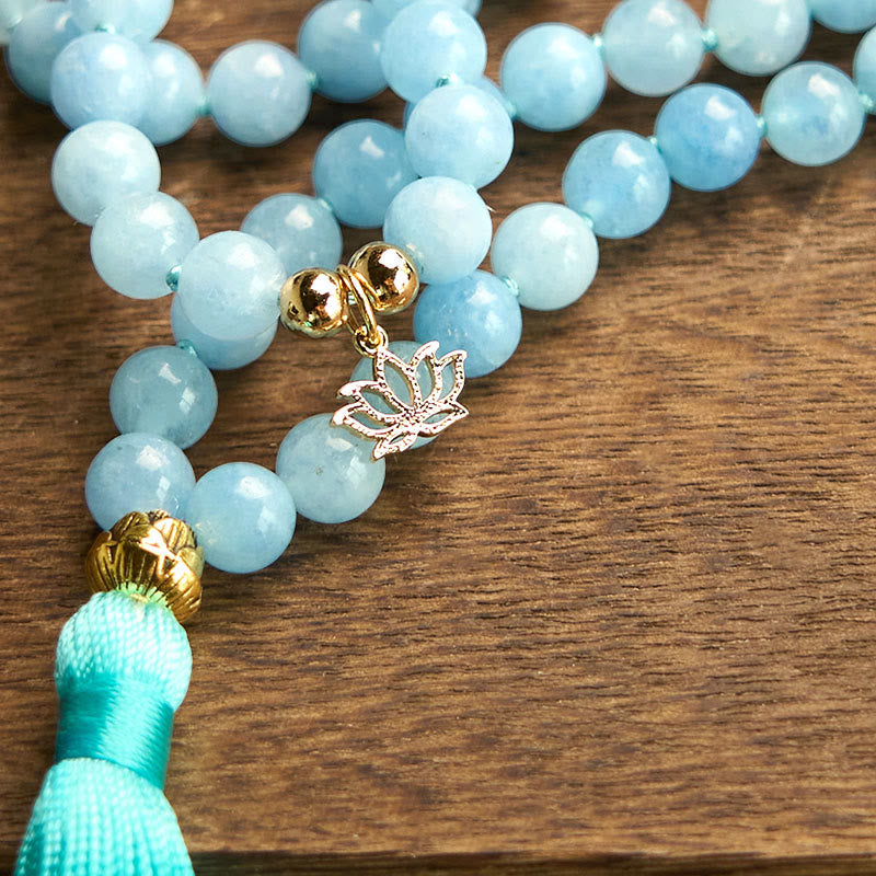 Stone Aquamarine Lotus 108-Bead Mala Bracelet — product view 10