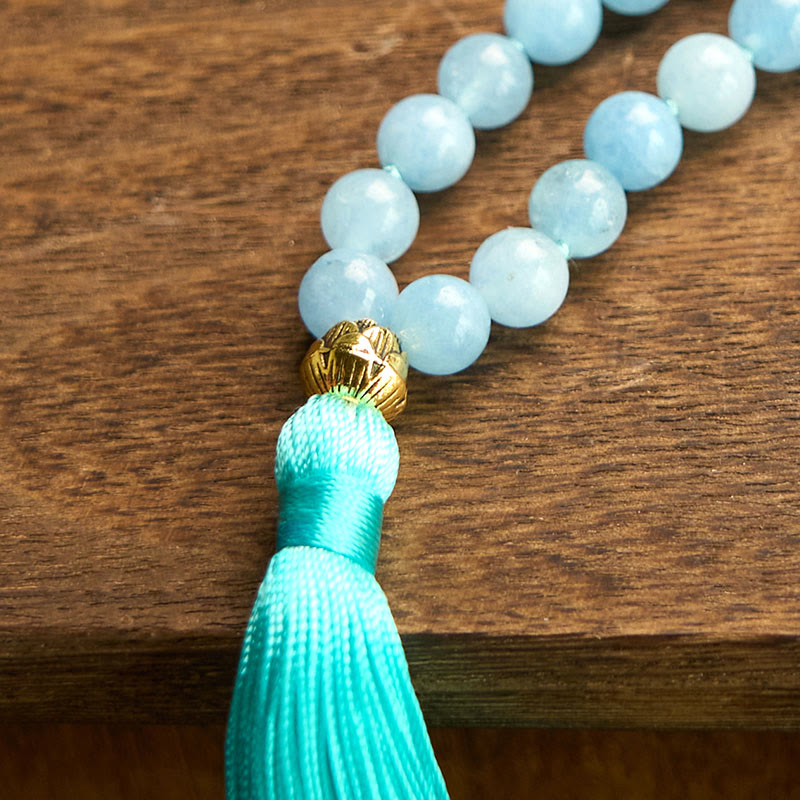 Stone Aquamarine Lotus 108-Bead Mala Bracelet — product view 11