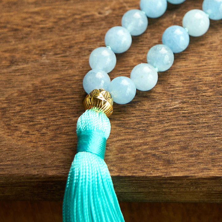 Stone Aquamarine Lotus 108-Bead Mala Bracelet — product view 11
