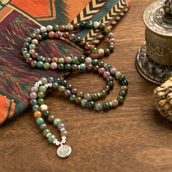 Stone Indian Agate Lotus 108-Bead Mala Bracelet — product view 3