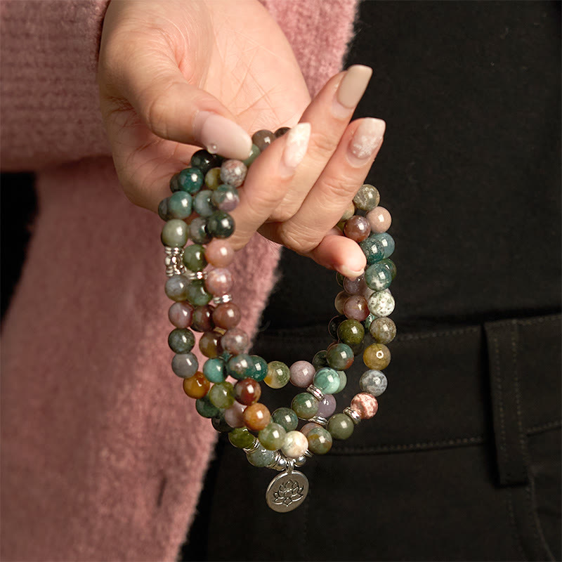 Stone Indian Agate Lotus 108-Bead Mala Bracelet — product view 4