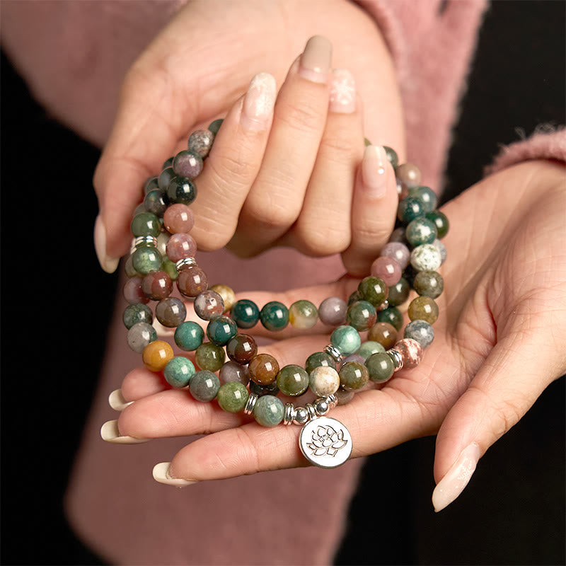 Stone Indian Agate Lotus 108-Bead Mala Bracelet — product view 5