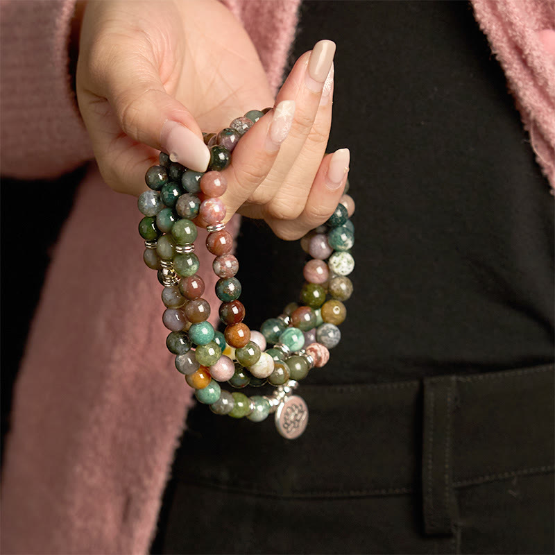 Stone Indian Agate Lotus 108-Bead Mala Bracelet — product view 6