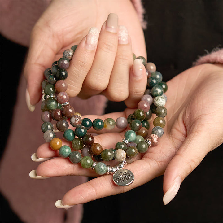 Stone Indian Agate Lotus 108-Bead Mala Bracelet — product view 8