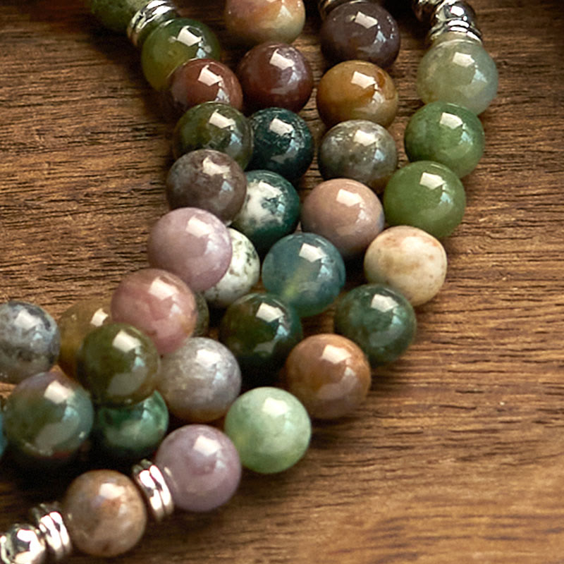 Stone Indian Agate Lotus 108-Bead Mala Bracelet — product view 9