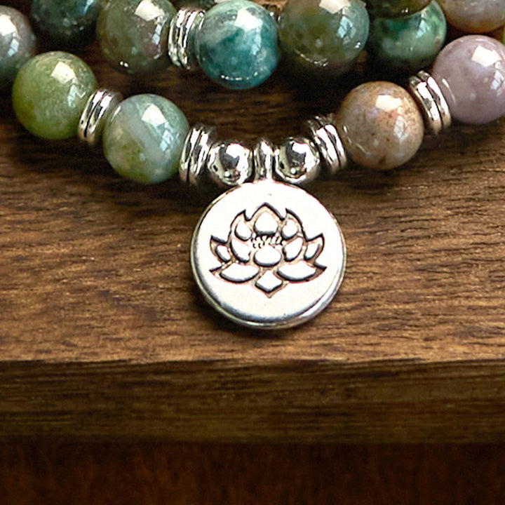 Stone Indian Agate Lotus 108-Bead Mala Bracelet — product view 11