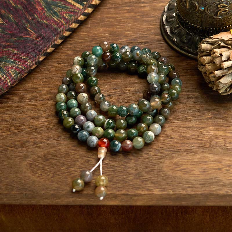 Stone Moss Agate Multi-Turn 108-Bead Mala Bracelet — main product view