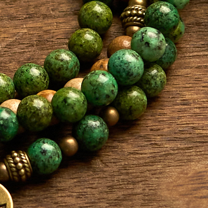 Stone Picture Jasper Turquoise Lotus 108-Bead Mala Bracelet — product view 6