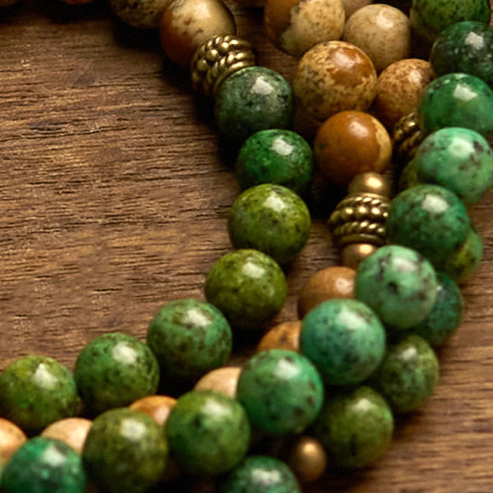Stone Picture Jasper Turquoise Lotus 108-Bead Mala Bracelet — product view 7
