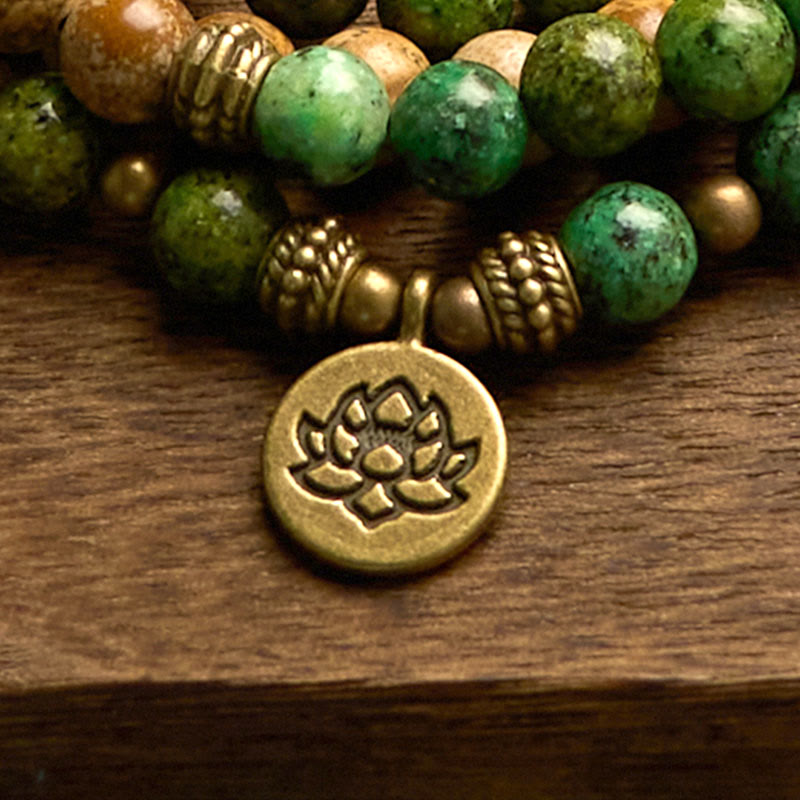 Stone Picture Jasper Turquoise Lotus 108-Bead Mala Bracelet — product view 8