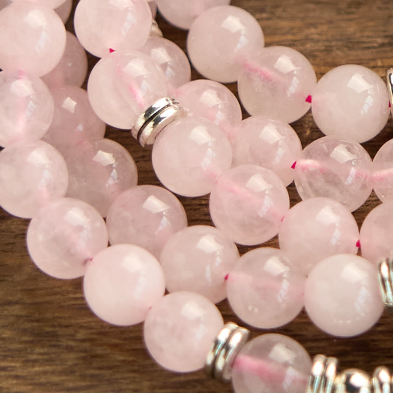 Stone Rose Quartz Lotus 108-Bead Mala Bracelet — product view 6