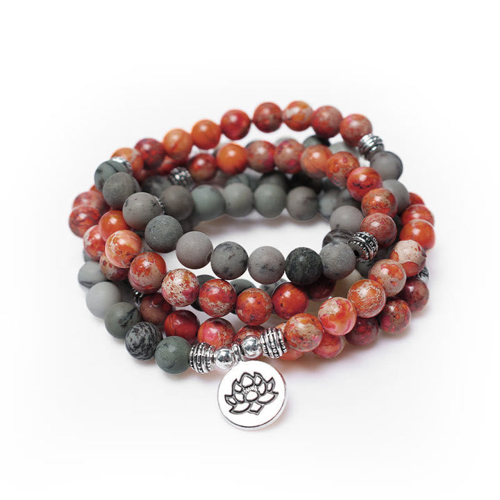 Stone Sea Sediment Jasper Lotus 108-Bead Mala Bracelet — main product view