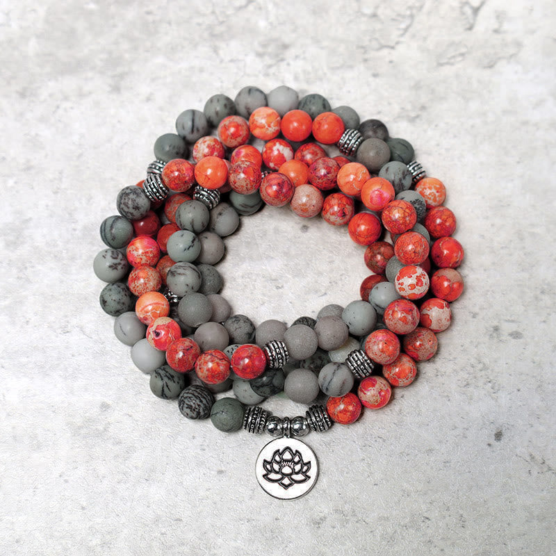 Stone Sea Sediment Jasper Lotus 108-Bead Mala Bracelet — product view 2