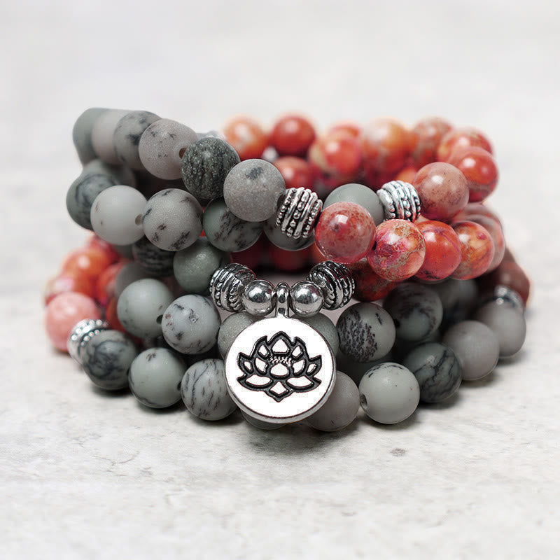Stone Sea Sediment Jasper Lotus 108-Bead Mala Bracelet — product view 3