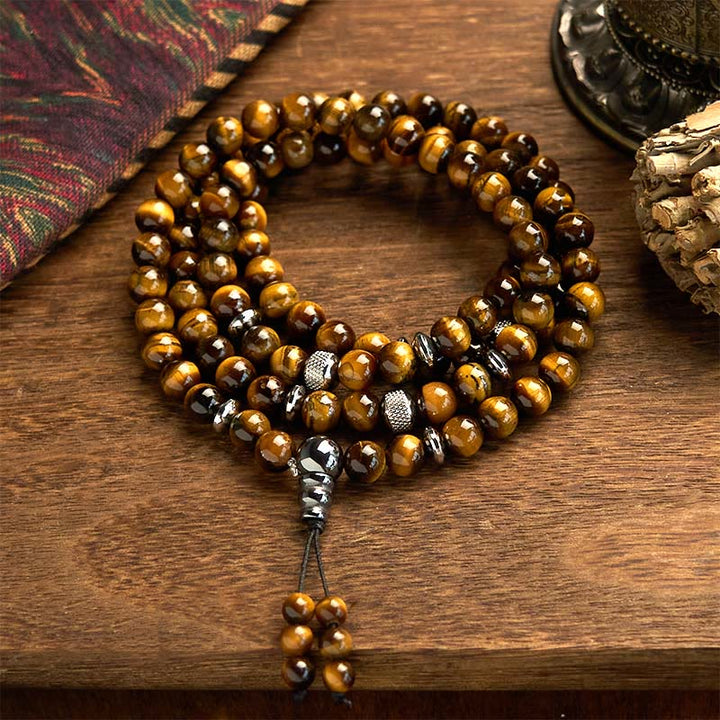 Stone Tiger Eye Multi-Turn 108-Bead Mala Bracelet — main product view