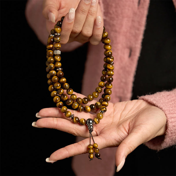 Stone Tiger Eye Multi-Turn 108-Bead Mala Bracelet — product view 4